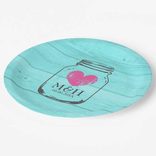 ターコイズ素朴メイソンjarウェディングパーティープレート ペーパープレート (アングル)