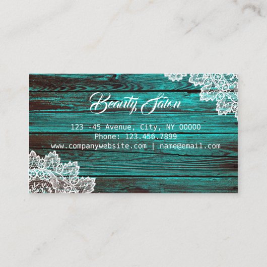 ターコイズ素朴木目レース木目美しい 名刺 (裏面)