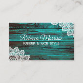 ターコイズ素朴木目レース木目美しい 名刺 (正面)