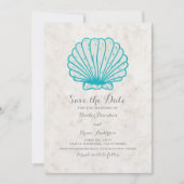 ターコイズ素朴Seashell日付の保存招待状 セーブザデート (正面)