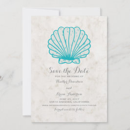 ターコイズ素朴Seashell日付の保存招待状 セーブザデート