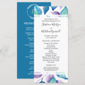 ターコイズ紫の水彩葉結婚の儀式 プログラム (正面/裏面)