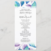 ターコイズ紫の水彩葉結婚の儀式 プログラム (正面)