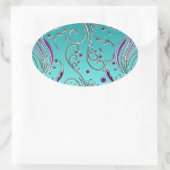 ターコイズ紫の渦巻き 楕円形シール (バッグ)