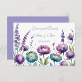 ターコイズ紫結婚野花 サンキューカード (正面/裏面)