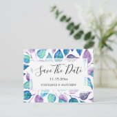 ターコイズ紫葉の結婚式の日付を保存 案内ポストカード (スタンド正面)