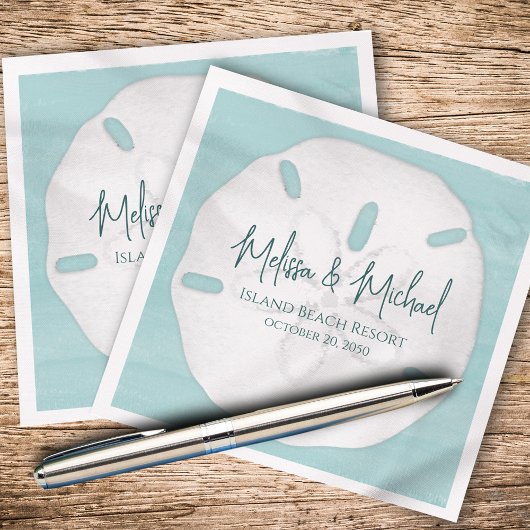 ターコイズ結婚のミニマルビーチサンドドル スタンダードカクテルナプキン