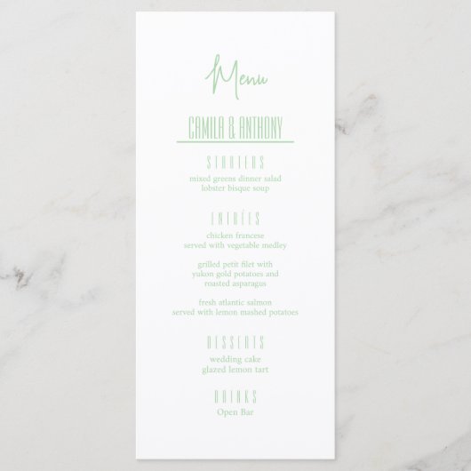 ターコイズ結婚の メニュー (正面)