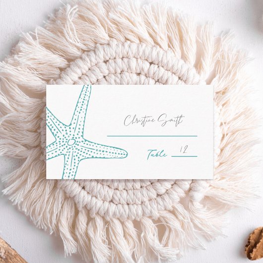 ターコイズ結婚ヒトデプレイスカード プレイスカード