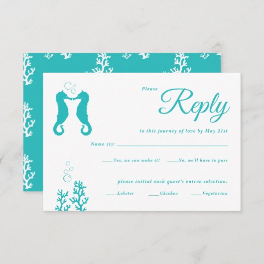 ターコイズ結婚乗用馬のカード 出欠カード (正面/裏面)