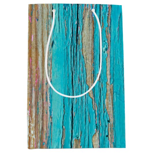 ターコイズ絵を描オン風化木材 ミディアムペーパーバッグ (正面)