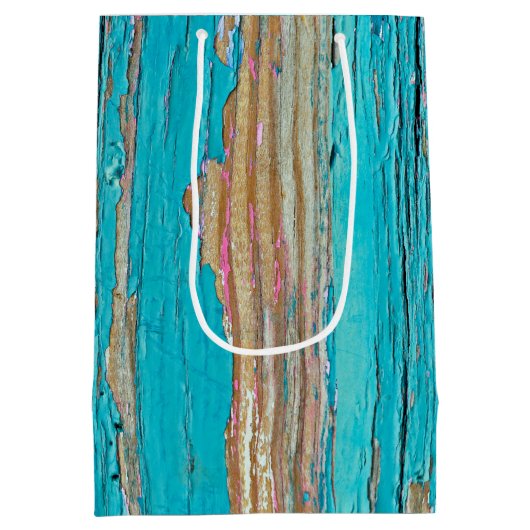 ターコイズ絵を描オン風化木材 ミディアムペーパーバッグ (裏面)