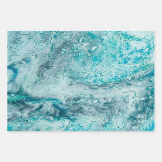 ターコイズ絵を描抽象芸術プルーアート ラッピングペーパーシート (正面)