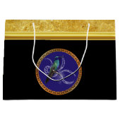 ターコイズ緑と青と紫のハチドリ ラージペーパーバッグ (正面)