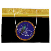 ターコイズ緑と青と紫のハチドリ ラージペーパーバッグ (裏面)