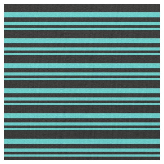 ターコイズ線と黒線のパターン ファブリック (クローズアップ)