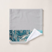 ターコイズ縁ど抽象芸術オングレータオルセット バスタオルセット (ウォッシュタオル)