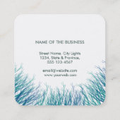 ターコイズ羽毛ウォーターカラーボホティール(緑がかった色)ビーチ スクエア名刺 (裏面)