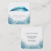 ターコイズ羽毛ウォーターカラーボホティール(緑がかった色)ビーチ スクエア名刺 (正面/裏面)