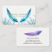 ターコイズ羽毛ウォーターカラーボホティール（緑がかった色）ビーチ 名刺 (正面/裏面)