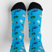 ターコイズ背景の複数の恐竜の種 ソックス (上部)
