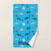 ターコイズ背景の複数の恐竜の種 バスタオルセット (ハンドタオル)