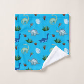 ターコイズ背景の複数の恐竜の種 バスタオルセット (ウォッシュタオル)