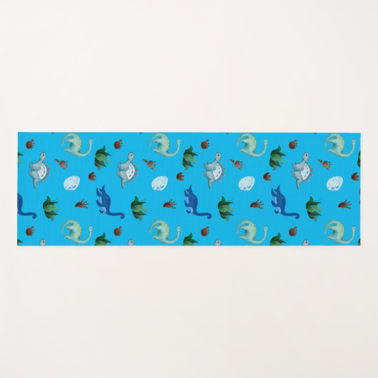 ターコイズ背景の複数の恐竜の種 ヨガマット (正面(横))