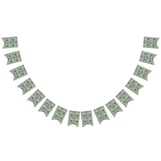 ターコイズ背景犬パターン バンティングフラッグ (全)