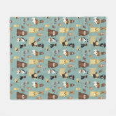 ターコイズ背景犬パターン フリースブランケット (正面(横))