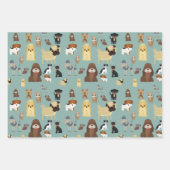 ターコイズ背景犬パターン ラッピングペーパーシート (正面3)