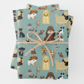 ターコイズ背景犬パターン ラッピングペーパーシート (インサイチュ)