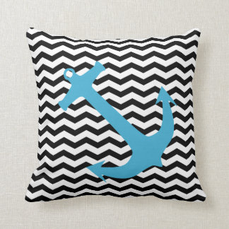 ターコイズ航海のいかりシェブロンプリント枕 クッション