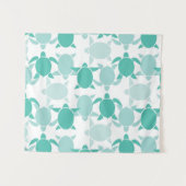 ターコイズ色のカメの模様 タペストリー (正面(横))