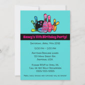 ターコイズ色のタイダイ ボウリングピン誕生日パーティー 招待状 (正面)