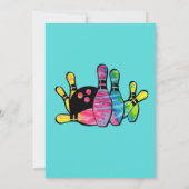 ターコイズ色のタイダイ ボウリングピン誕生日パーティー 招待状 (裏面)