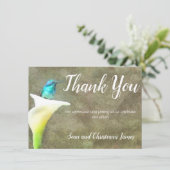 ターコイズ色のハミングバードとユリの花の水彩画 サンキューカード (スタンド正面)