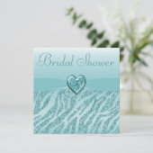 ターコイズ色のハート＆ゼブラ グリッター ブライダルシャワー 招待状 (スタンド正面)