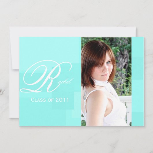 ターコイズ色のブロックの卒業の発表 招待状 (正面)