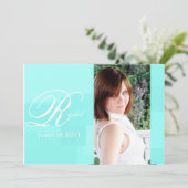 ターコイズ色のブロックの卒業の発表 招待状 (スタンド正面)