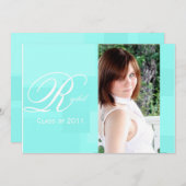 ターコイズ色のブロックの卒業の発表 招待状 (正面/裏面)