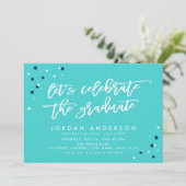 ターコイズ色の卒業祝いパーティーの招待状 招待状 (スタンド正面)