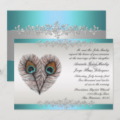 ターコイズ色の孔雀の結婚式招待状 招待状 (正面/裏面)