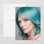 ターコイズ色の髪の女性 ポストカード (正面/裏面)