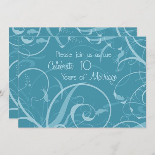 ターコイズ色の10周年結婚記念日招待状 招待状 (正面/裏面)