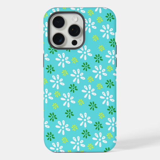 ターコイズ花パターン15 Pro Maxケース iPhoneケース (裏面)