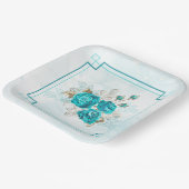 ターコイズ花パーティー紙プレート ペーパープレート (傾斜あり)