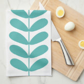 ターコイズ花レトロミッドセンチュリーハンドタオル キッチンタオル (四つ折り)