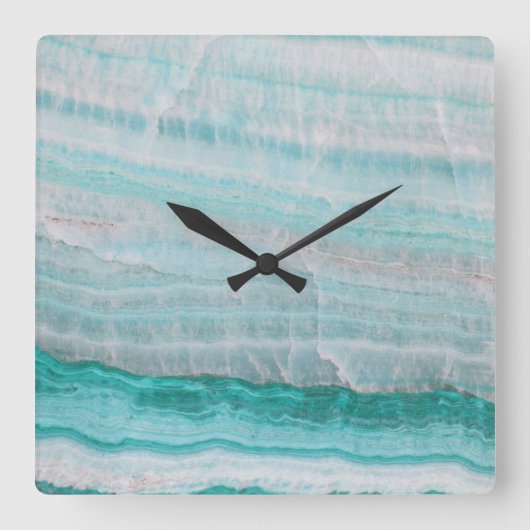ターコイズ花崗岩の石層波プリント スクエア壁時計 (正面)