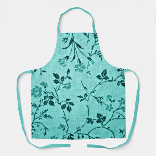 ターコイズ花柄 エプロン (正面)